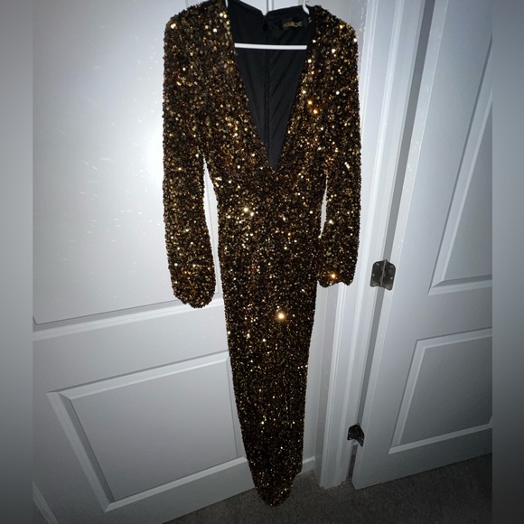 Black gold sequins dress worn 1x - Picture 5 of 10